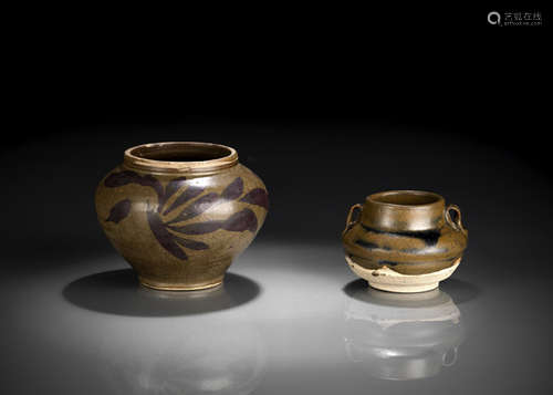 A BROWN-GLAZED HENAN JAR AND A CIZHOU JAR WITH FLORAL DECORATION