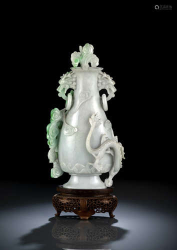 A WELL CARVED JADEITE DRAGON ADN CLOUD VASE