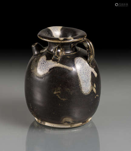 A PHOSHATIC-SPLASHED BROWN GLAZED EWER