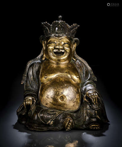 A PARCEL GILT-BRONZE FIGURE OF BUDAI