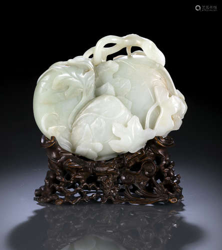 A FINE AND LARGE CARVED JADE MELON GROUP