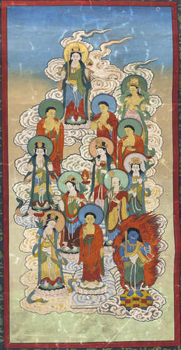 A THANGKA DEPICTING VARIOUS DEITIES