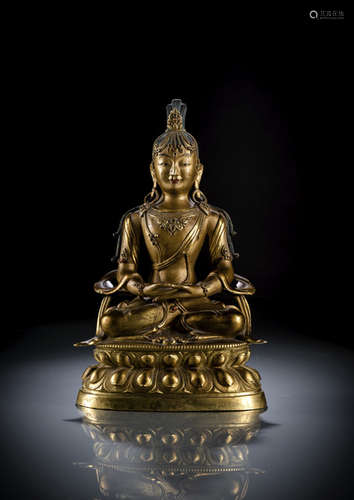 A RARE AND FINE GILT-BRONZE FIGURE OF AMITAYUS