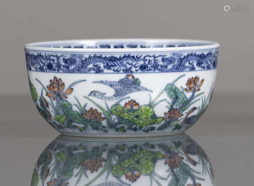 A DOUCAI MARRIAGE BOWL WITH DUCKS AND LOTOS