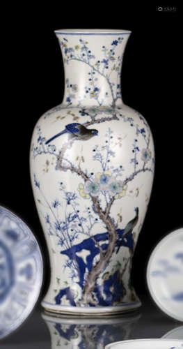 A RARE DOUCAI PRUNUS AND MAGPIE VASE