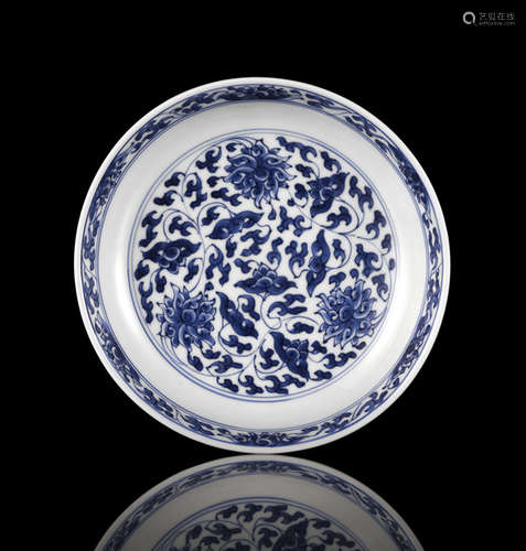 A BLUE AND WHITE LOTUS PORCELAIN SAUCER