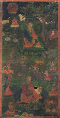 A THANGKA DEPICTING TWO ARHATS