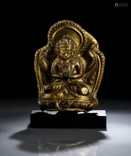 A GILT-COPPER PLAQUE EMBOSSED WITH SADAKSHARILOKESHVARA