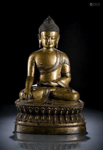 A FINE SILVER-INLAID BRONZE FIGURE OF BUDDHA SHAKYAMUNI