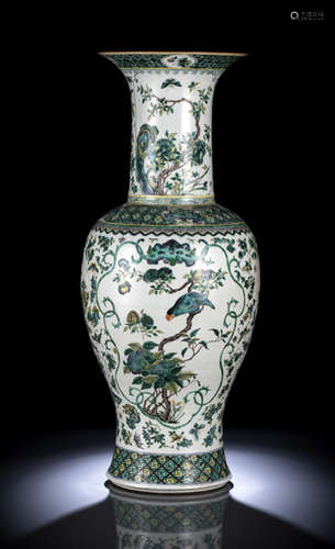 A FAMILLE VERTE BUTTERFLIES AND BIRDS BALUSTER VASE