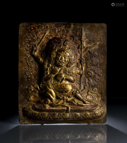 A GILT-COPPER PLAQUE EMBOSSED WITH CATURBHUJAMAHAKALA