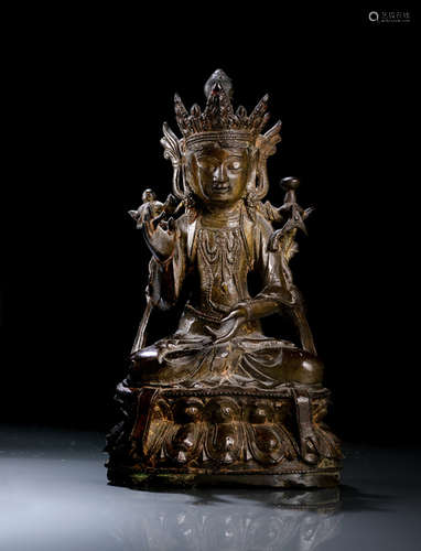 A BRONZE FIGURE OF GUANYIN