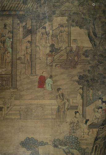 AN ANONYMOUS PAINTING DEPICTING AN ELDERLY SCHOLAR IN HIS GARDEN SURROUNDED BY YOUNG FELLOWMEN AND A LADIES' ORCHESTRA