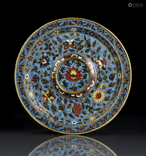 A FINE AND RARE PART-GILT CLOISONNÉ ENAMEL STAND