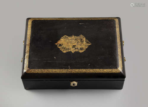 A BLACK-LACQUER GILT-PAINTED CABINET WITH IVORY SEWING PARAPHERNALIA