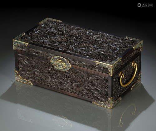 A ZITAN WOOD DRAGON DOCUMENT BOX AND COVER