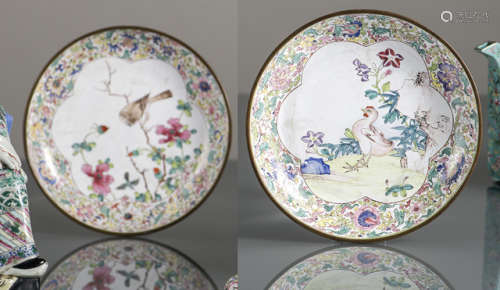 TWO FINELY PAINTED CANTON ENAMEL DISHES