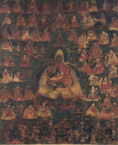 A THANGKA OF A SEATED LAMA