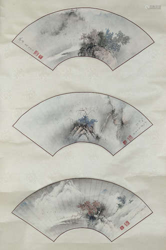 Yang Fangping. Three Fan Paintings with Landscapes