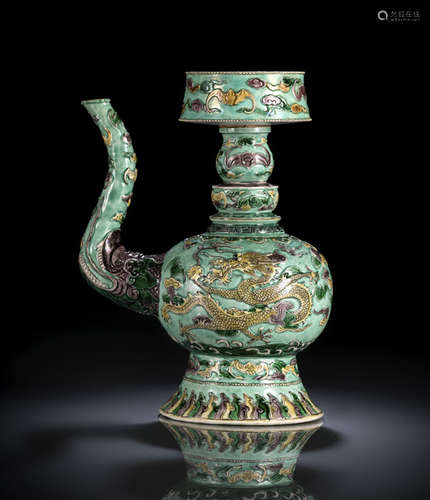 A FAMILLE VERTE BISCUIT PORCELAIN EWER 'BUMPA'