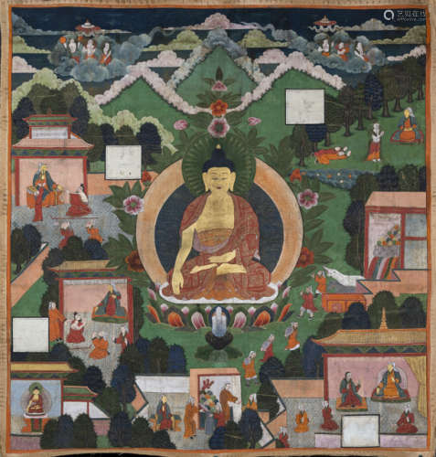 A LARGE THANGKA OF BUDDHA SHAKYAMUNI