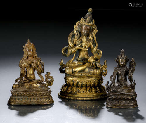 TWO GILT-BRONZE FIGURES AND ONE BRONZE FIGURE OF VAJRADHARA AND SITATARA