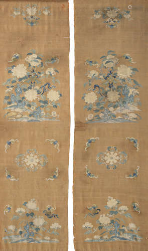 A PAIR OF RARE SILK AND GOLD KESI CHAIR HANGINGS