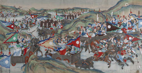 AN ANONYMOUS PAINTING OF A BATTLE SCENE