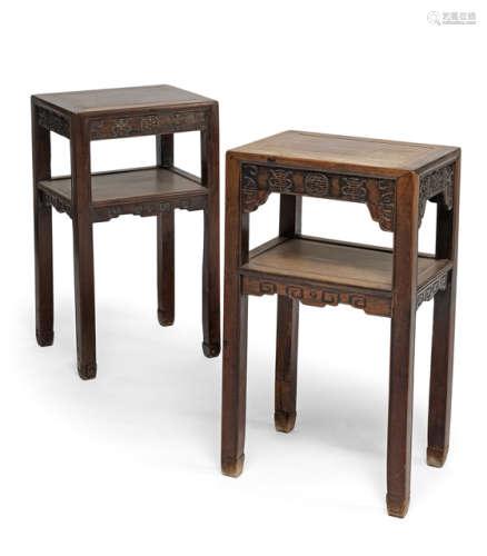 TWO HARDWOOD SIDE TABLES