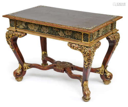 AN UNUSUAL AND RARE RED-LAQUERED PART-GILT AND PAINTED TABLE