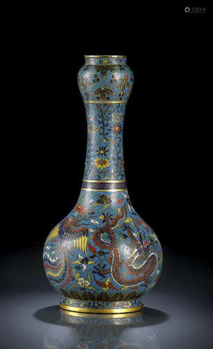 A PART-CLOISONNÉ ENAMEL DRAGON AND PHOENIX BOTTLE VASE