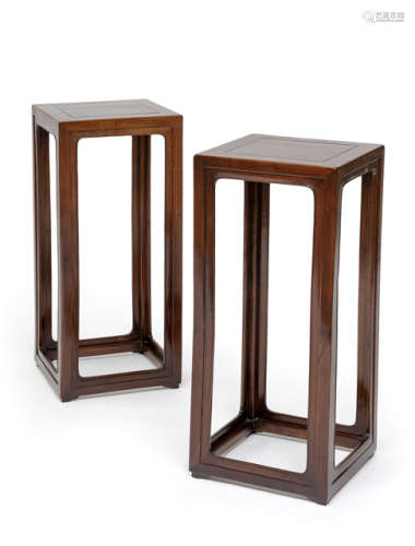 A PAIR OF HARDWOOD HIGH TABLES