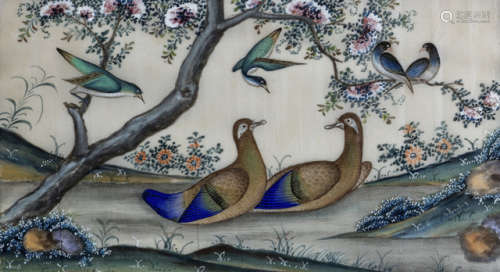 A PAIR OF FINE RICE PAPER PAINITNGS WITH BIRDS