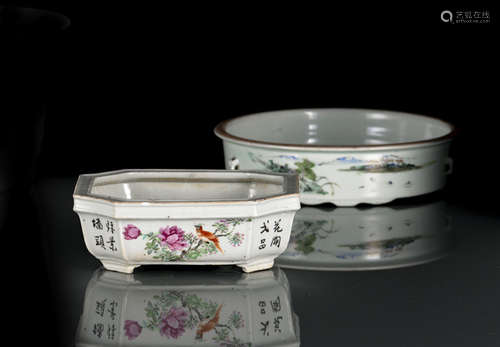 TWO POLYCHROME PAINTED PORCELAIN BOWLS