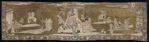 A METAL-THREAD AND SILK KESI WITH A FIGURAL SCENE