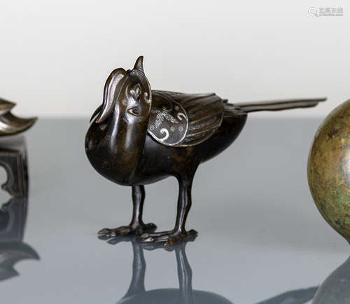 A PHEASANT-SHAPED BRONZE KORO