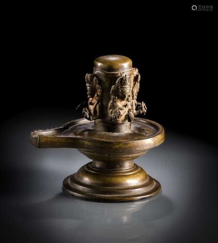 A BRONZE LINGA AND YONI