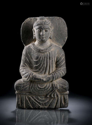 A GREY SCHIST FIGURE OF BUDDHA SHAKYAMUNI