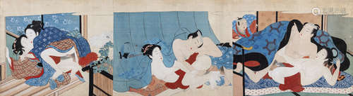 A SHUNGA HANDSCROLL WITH TWELVE EROTIC SCENES