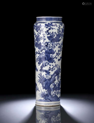 A BLUE AND WHITE KAKIEMON STLYE THREE FRIENDS VASE