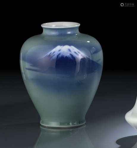 A PORCELAIN 'MOUNT FUJI' CELADON VASE