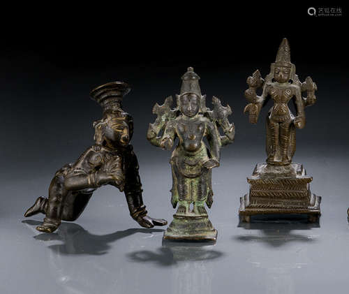 A BRONZE FIGURE DEPICTING KRISHNA AND TWO BRONZE FIGURES DEPICTING VISHNU