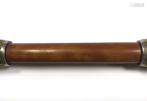 A BAMBOO AND BRONZE TAKAZOGAN PIPE