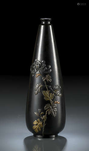 A FINE MIXED METAL CHRYSANTHEMUM VASE