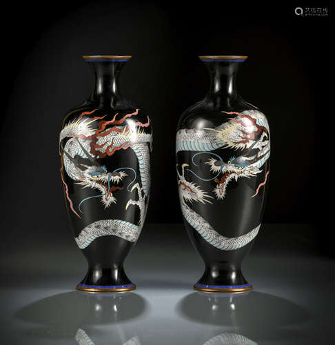 A PAIR OF CLOISONNÉ 'DRAGON' VASES