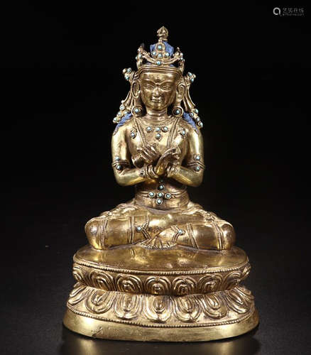 A GILT BRONZE CALAITE INLAID TARA