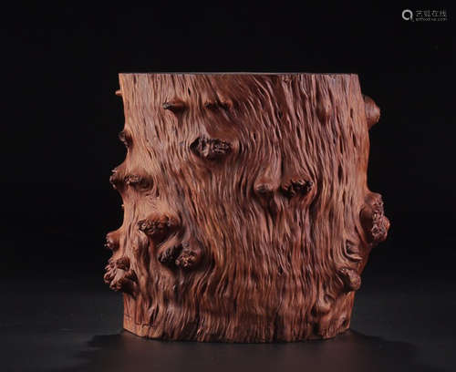 A WOOD BURL PEN HOLDER