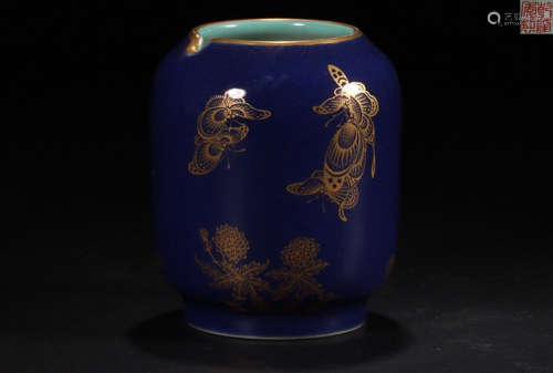 A BLUE GLAZE GOLDEN EDGE WATER DROPPING