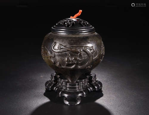 A XUANDE MARK DRAGON CARVING KYLIN BRONZE CENSER WITH OPEN-OF-LIGHT