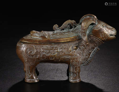 A BRONZE OX CAPPING CENSER